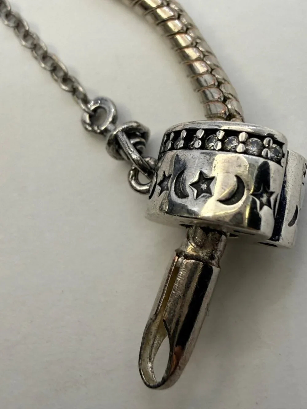 Silver Plated Celestial Moon & Star Clip Safety Chain Charm